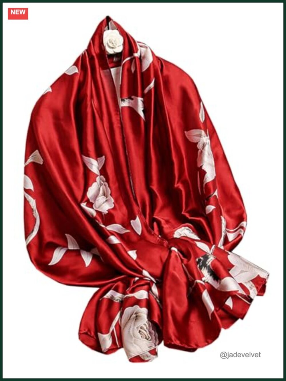 Floral Silk Satin Shawl Wrap Dressy Lightweight Scarf for Women